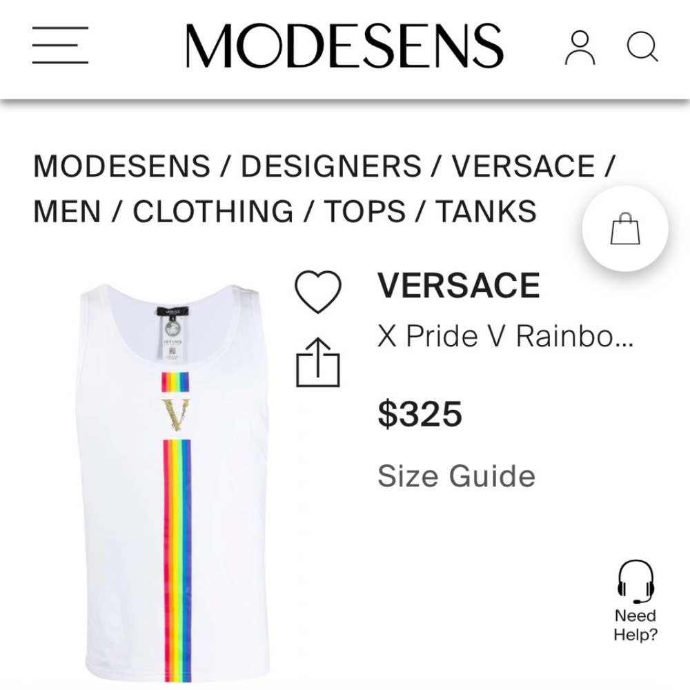 VERSACE x Pride V Rainbow Tank Top. Size S. NWT